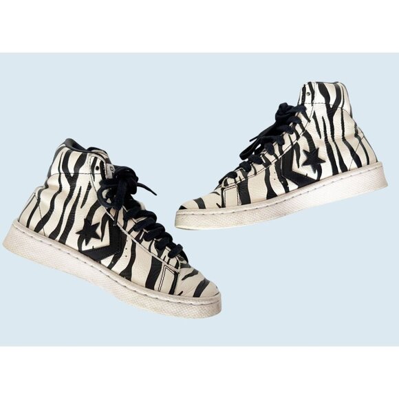 CONVERSE Retro Unisex Pro Leather Zebra Print Hi Top Sneaker Sz M 4 / W 5.5 - Picture 1 of 7